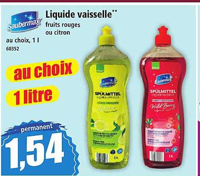 Liquide vaisselle** fruits rouges ou citron au choix, 1 l