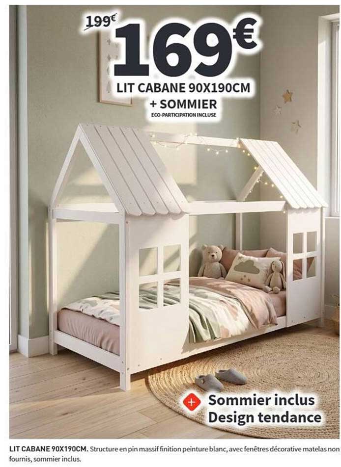 LIT CABANE 90X190CM + SOMMIER