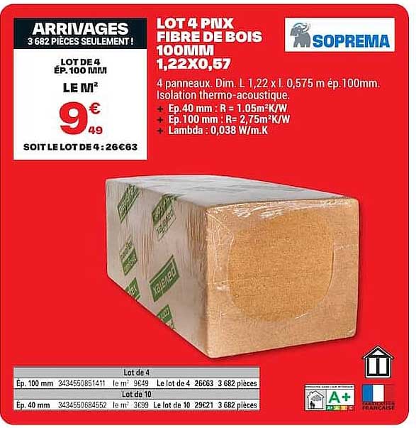 LOT 4 PNX FIBRE DE BOIS 100MM 1,22X0,57