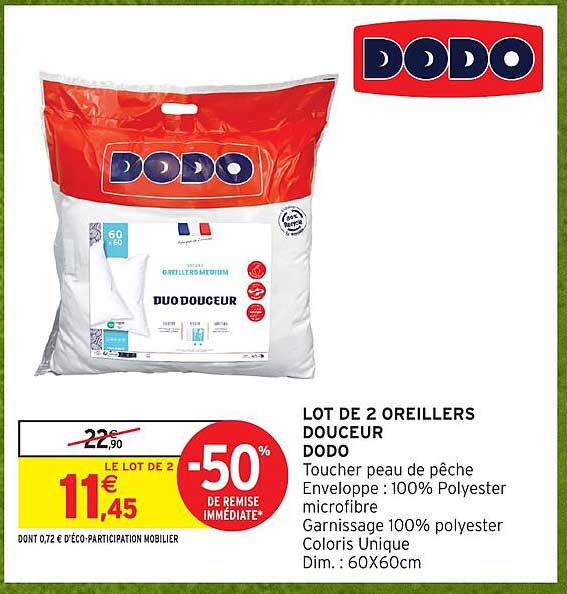 LOT DE 2 OREILLERS DOUCEUR DODO