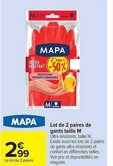 Lot de 2 paires de gants taille M