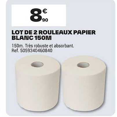 LOT DE 2 ROULEAUX PAPIER BLANC 150M