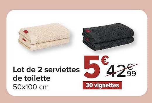 Lot de 2 serviettes de toilette 50x100 cm