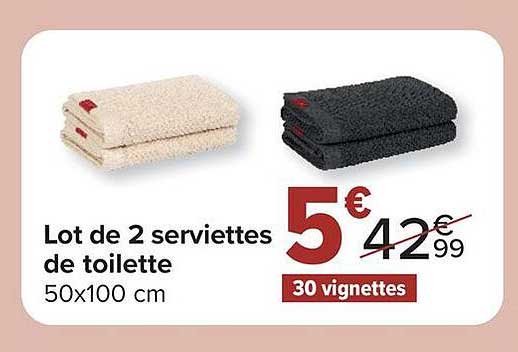 Lot de 2 serviettes de toilette 50x100 cm