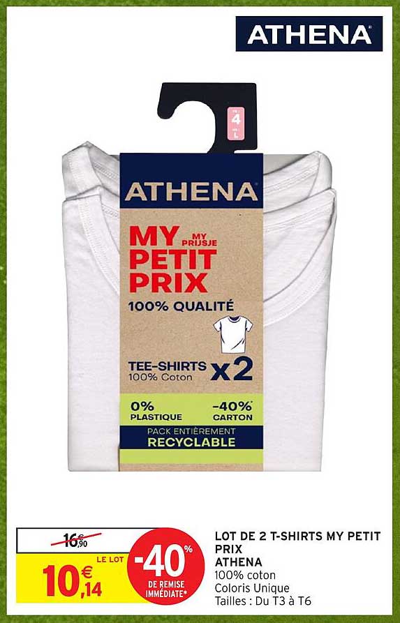LOT DE 2 T-SHIRTS MY PETIT PRIX ATHENA 100% coton Coloris Unique Tailles : Du T3 à T6