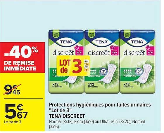 LOT de 3 TENA DISCREET