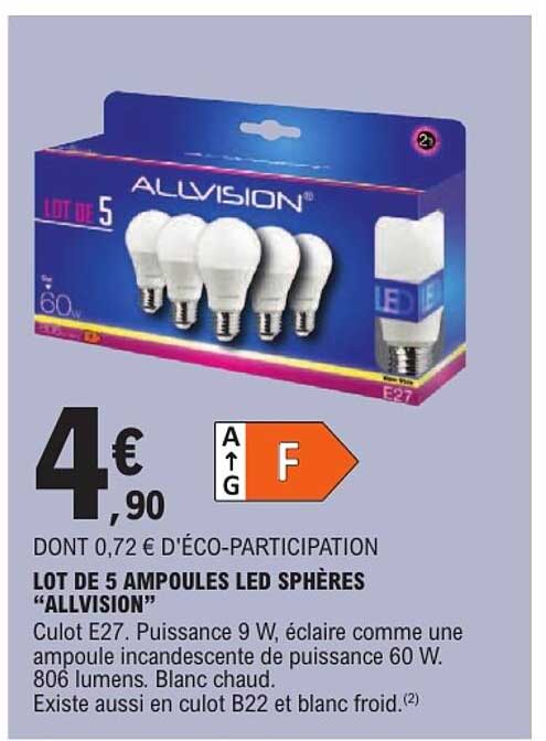 LOT DE 5 AMPOULES LED SPHÈRES “ALLVISION”