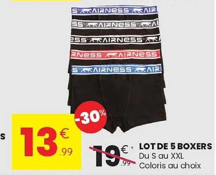 LOT DE 5 BOXERS Du S au XXL Coloris au choix