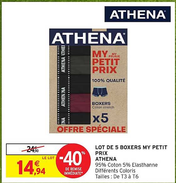 LOT DE 5 BOXERS MY PETIT PRIX ATHENA
