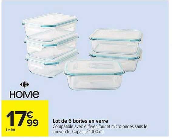 Lot de 6 boîtes en verre