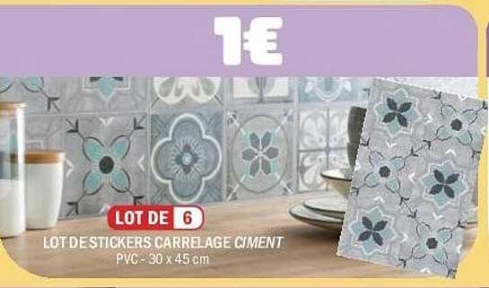 LOT DE 6 LOT DE STICKERS CARRELAGE CIMENT PVC - 30 x 45 cm
