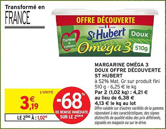 MARGARINE OMÉGA 3 DOUX OFFRE DÉCOUVERTE ST HUBERT