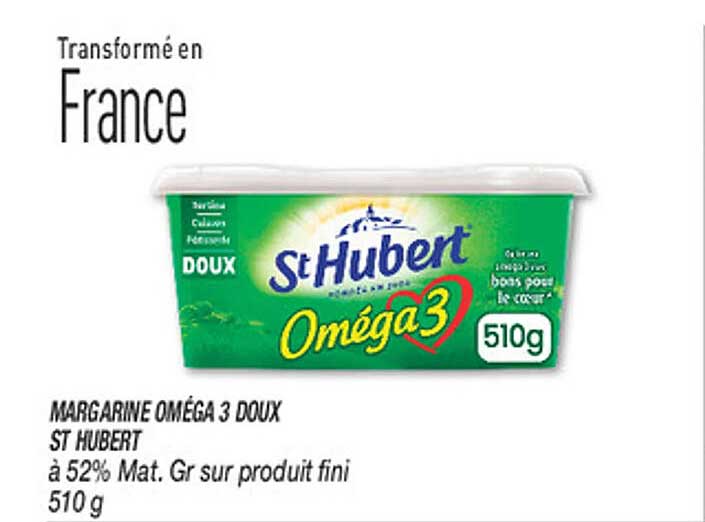 MARGARINE OMÉGA 3 DOUX ST HUBERT à 52% Mat. Gr sur produit fini 510 g
