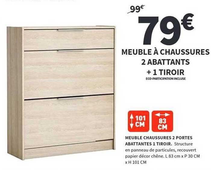MEUBLE À CHAUSSURES 2 ABATTANTS + 1 TIROIR