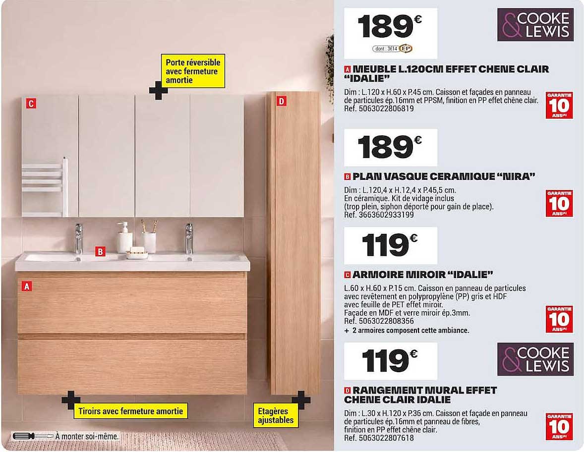 MEUBLE L.120CM EFFET CHENE CLAIR "IDALIE"
