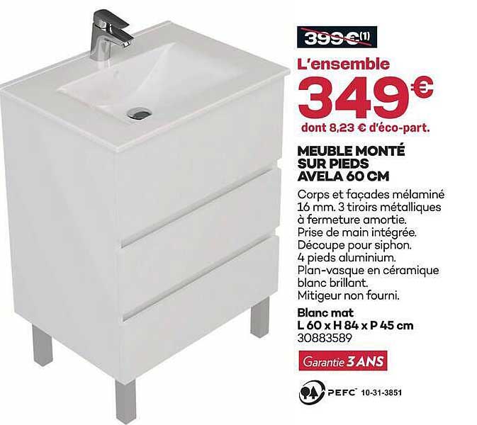 MEUBLE MONTÉ SUR PIEDS AVELA 60 CM