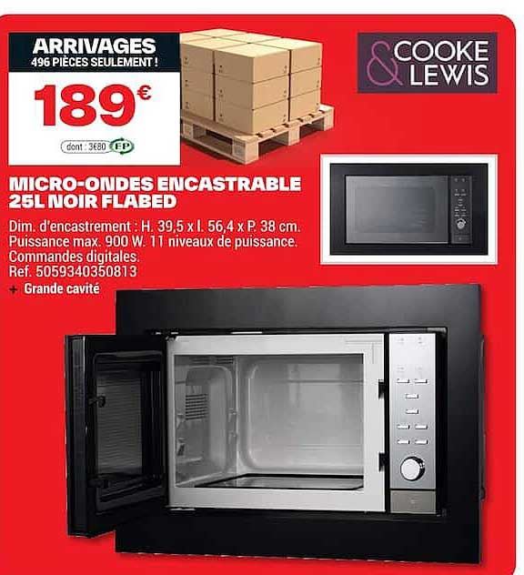 MICRO-ONDES ENCASTRABLE 25L NOIR ELABED