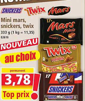 Mini mars, snickers, twix