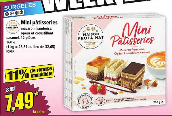 Mini pâtisseries macaron framboise, opéra et croustillant caramel, 12 pièces 260 g