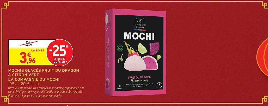 MOCHIS GLACÉS FRUIT DU DRAGON & CITRON VERT LA COMPAGNIE DU MOCHI 198 g - 20 pièce