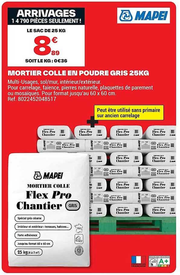 MORTIER COLLE EN POUDRE GRIS 25KG