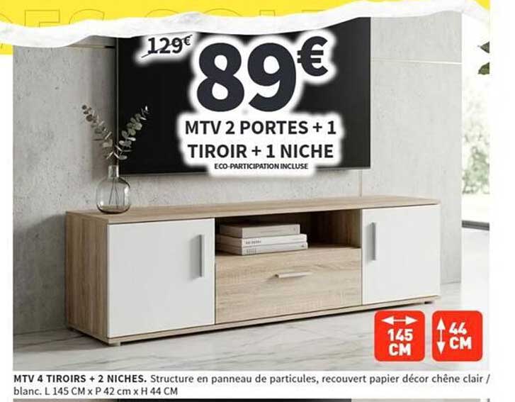 MTV 2 PORTES + 1 TIROIR + 1 NICHE