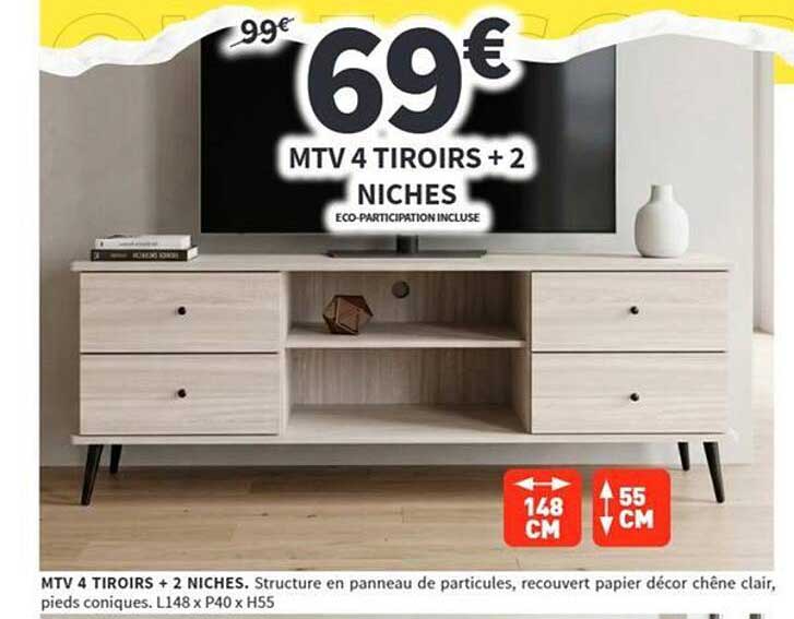 MTV 4 TIROIRS + 2 NICHES