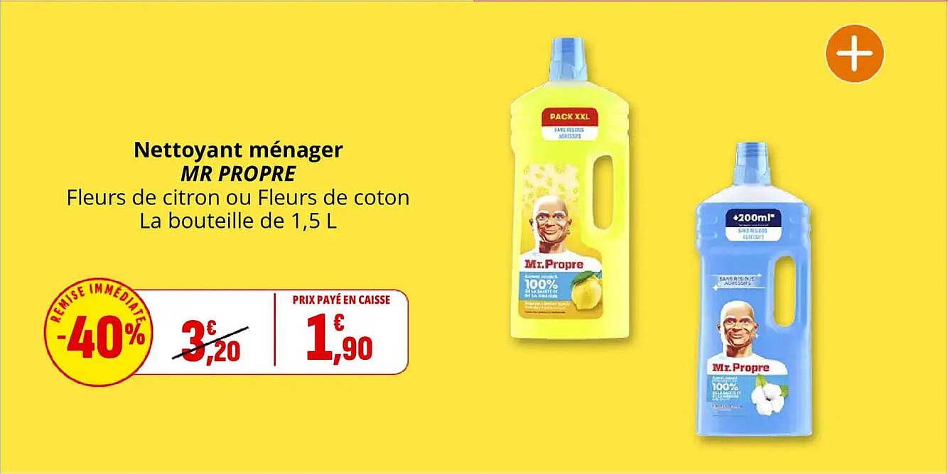 Nettoyant ménager MR PROPRE Fleurs de citron ou Fleurs de coton La bouteille de 1,5 L