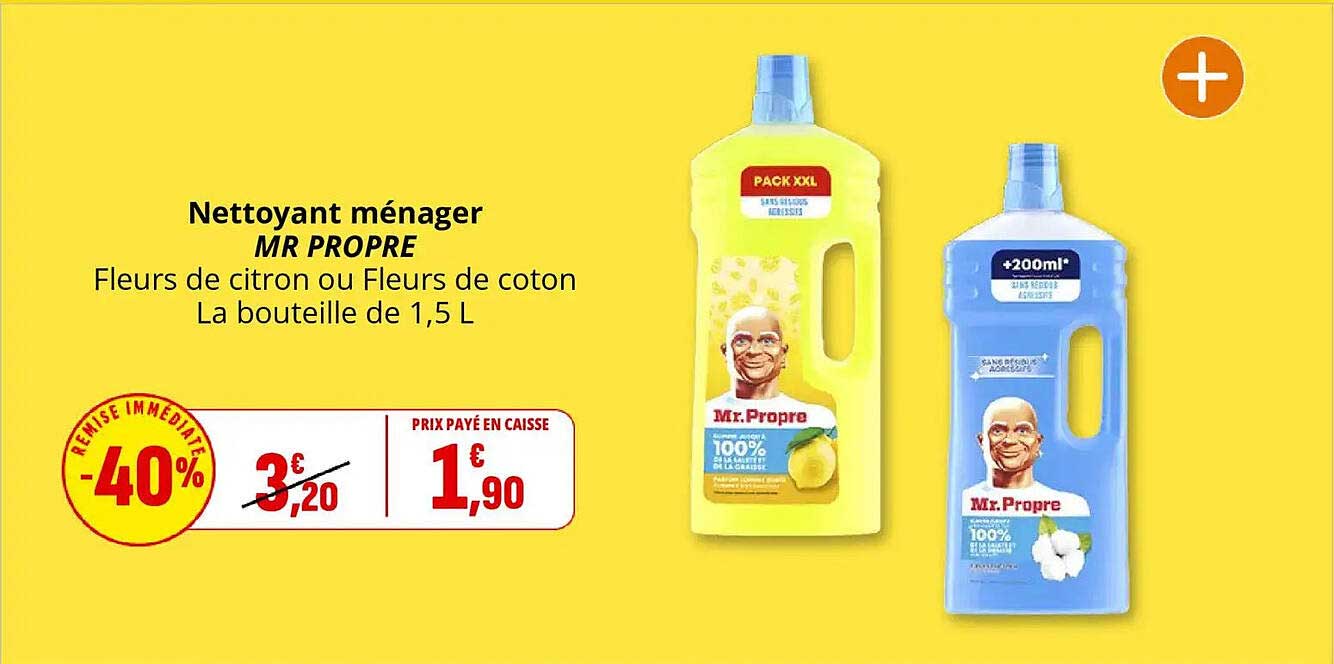 Nettoyant ménager MR PROPRE Fleurs de citron ou Fleurs de coton La bouteille de 1,5 L
