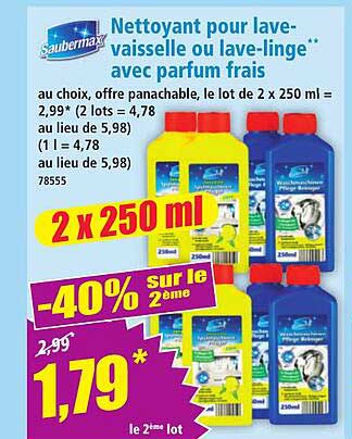 Nettoyant pour lave-vaisselle ou lave-linge avec parfum frais