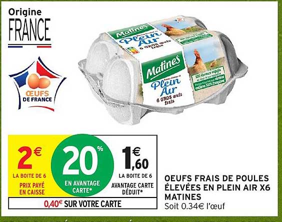 OEUFS FRAIS DE POULES ÉLEVÉES EN PLEIN AIR X6 MATINES