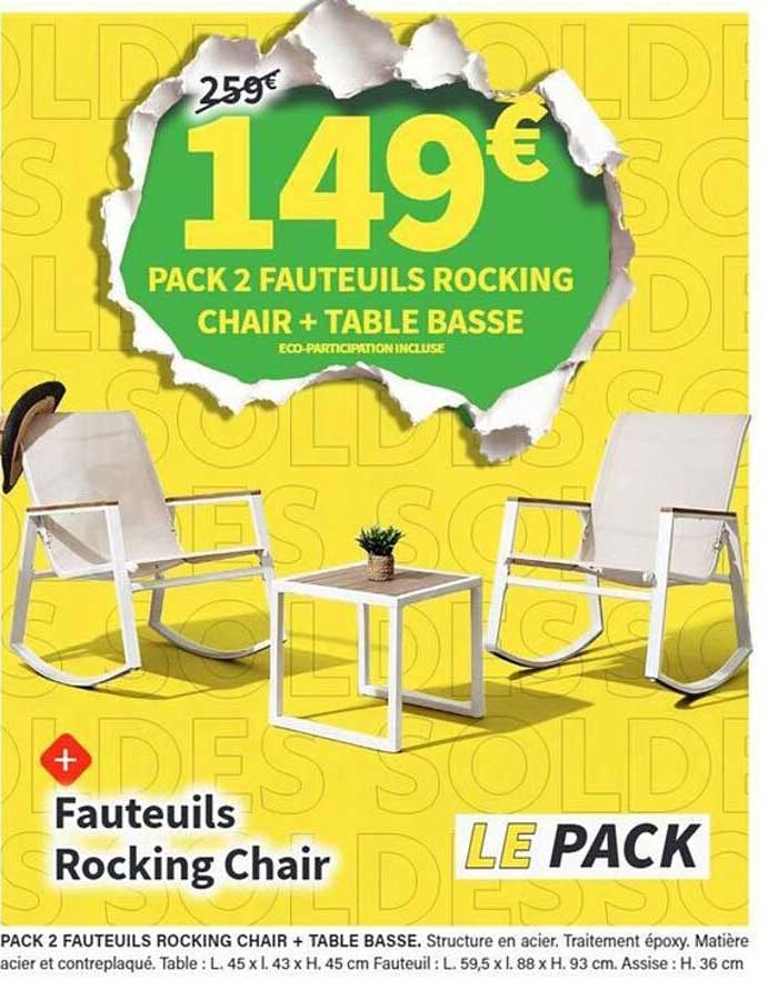 PACK 2 FAUTEUILS ROCKING CHAIR + TABLE BASSE