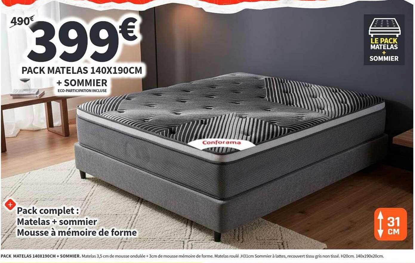 PACK MATELAS 140X190CM + SOMMIER