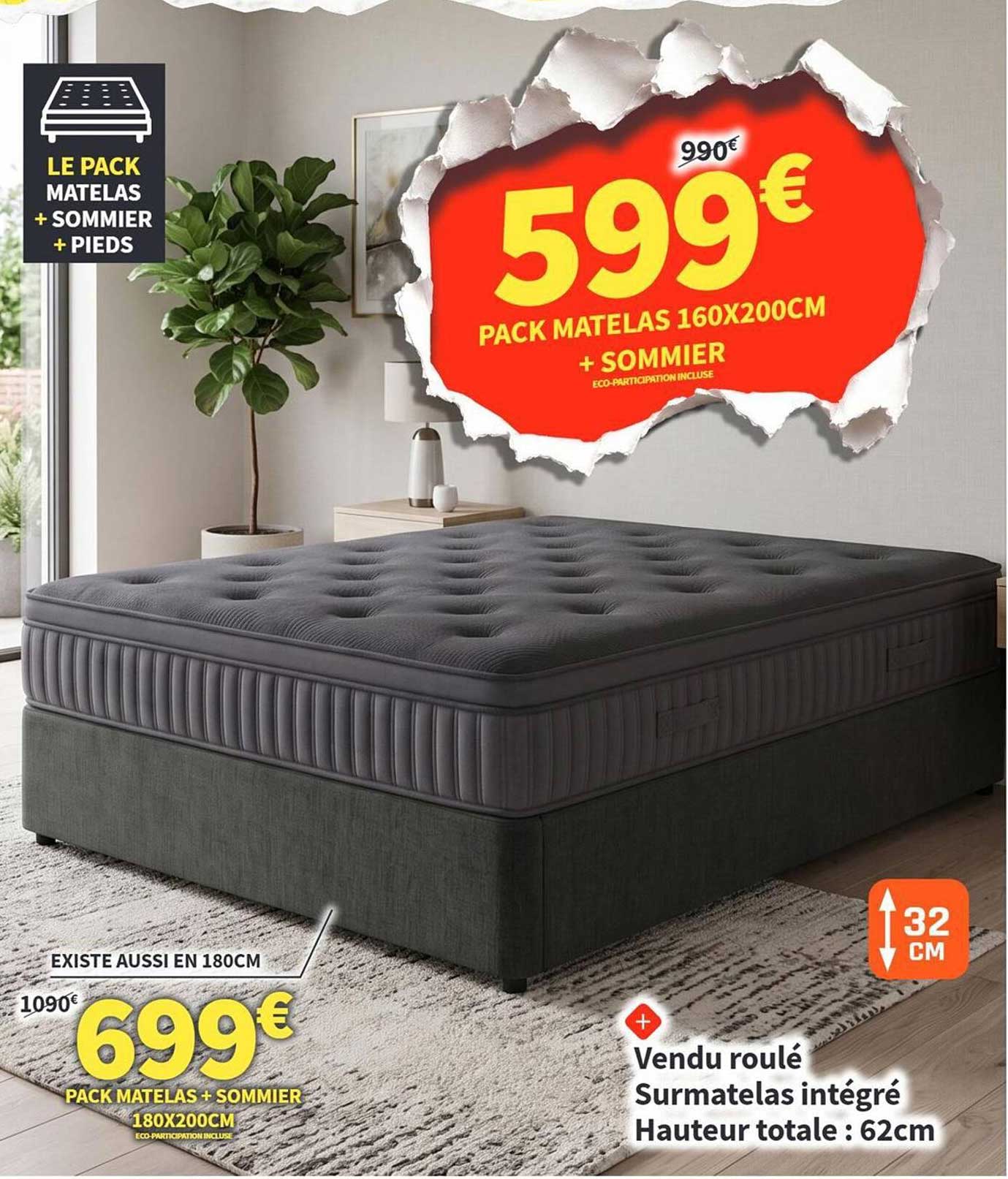 PACK MATELAS 160X200CM + SOMMIER