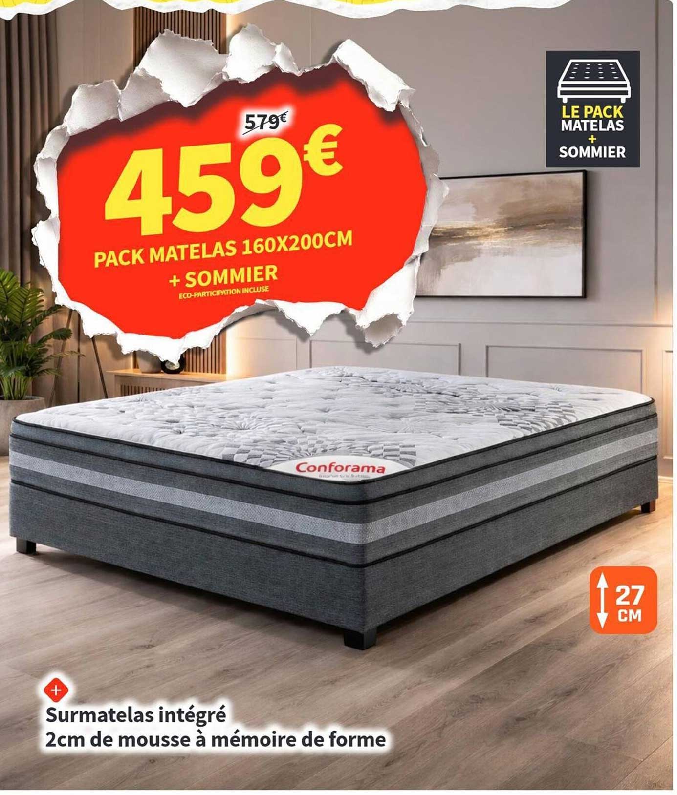 PACK MATELAS 160X200CM + SOMMIER