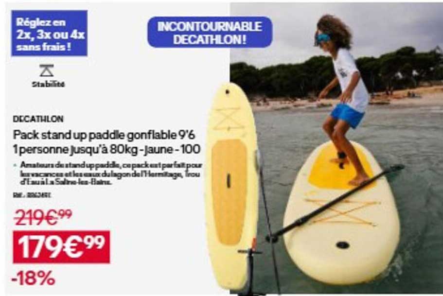 Pack stand up paddle gonflable 9'6 1 personne jusqu'à 80 kg - jaune - 100