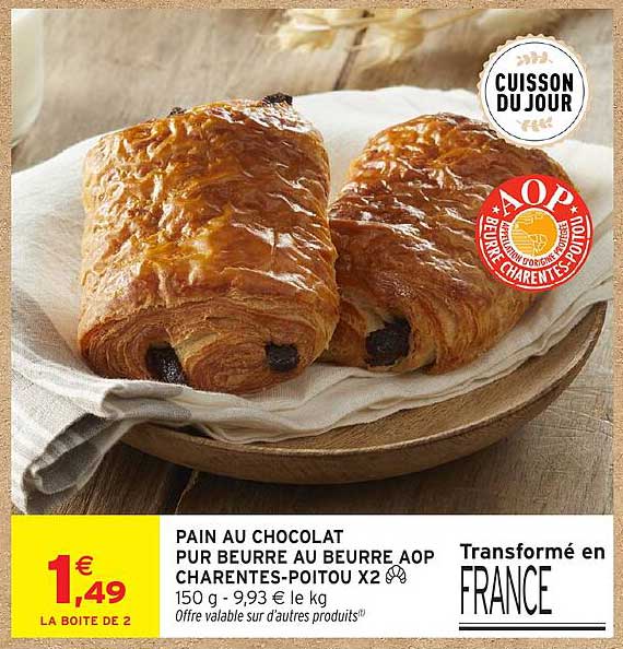 PAIN AU CHOCOLAT PUR BEURRE AU BEURRE AOP CHARENTES-POITOU X2