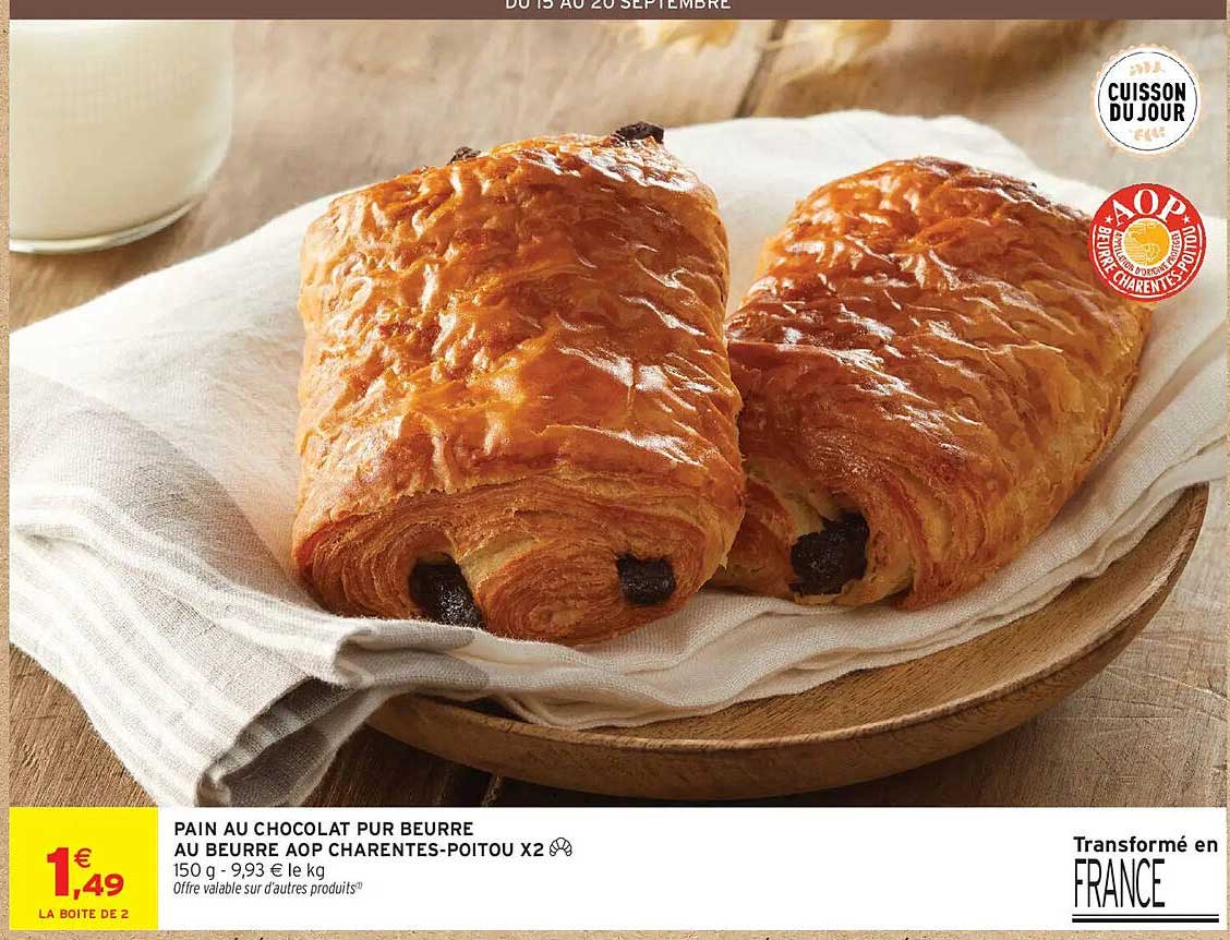 PAIN AU CHOCOLAT PUR BEURRE AU BEURRE AOP CHARENTES-POITOU X2