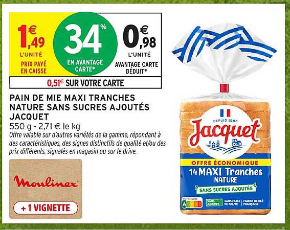 PAIN DE MIE MAXI TRANCHES NATURE SANS SUCRES AJOUTÉS JACQUET