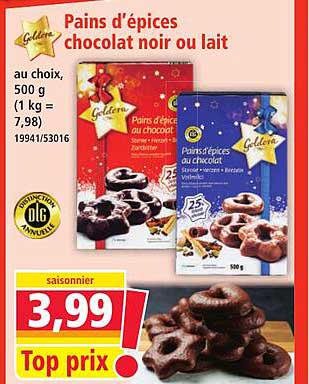 Pains d'épices chocolat noir ou lait