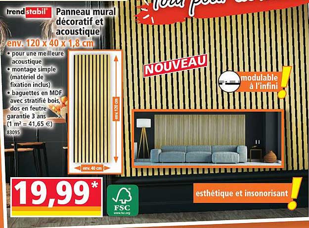 Panneau mural décoratif et acoustique