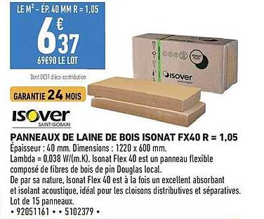 Panneaux de laine de bois Isonat FX40 R = 1,05