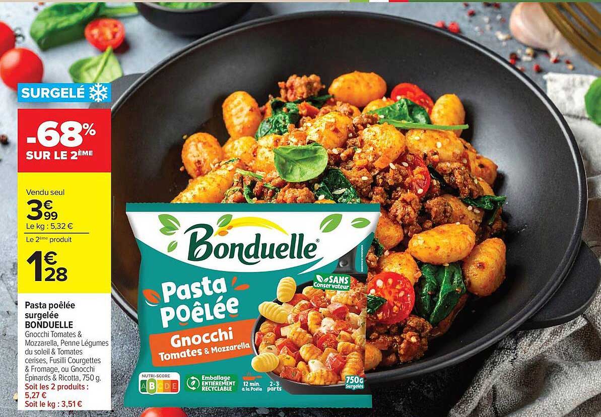 Pasta poêlée surgelée BONDUELLE Gnocchi Tomates & Mozzarella