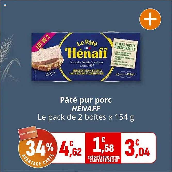 Pâté pur porc HÉNAFF Le pack de 2 boîtes x 154 g