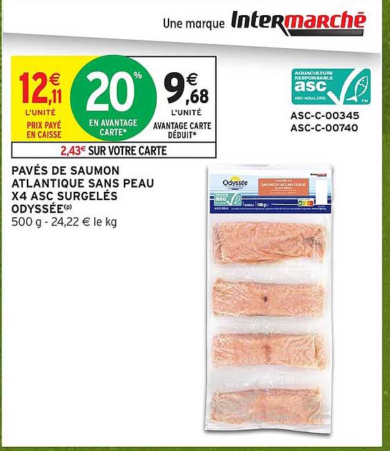 PAVÉS DE SAUMON ATLANTIQUE SANS PEAU X4 ASC SURGELÉS ODYSSÉE