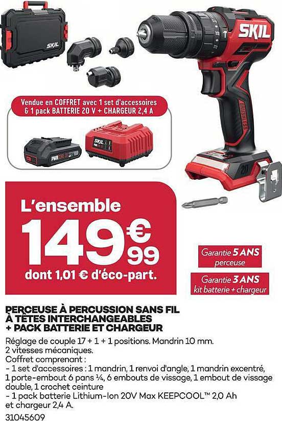 PERCEUSE À PERCUSSION SANS FIL À TÊTES INTERCHANGEABLES + PACK BATTERIE ET CHARGEUR