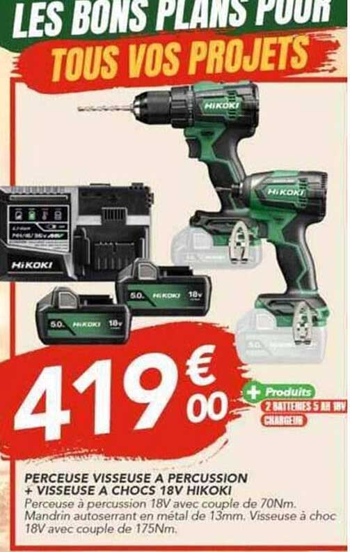 PERCEUSE VISSEUSE A PERCUSSION + VISSEUSE A CHOCS 18V HIKOKI