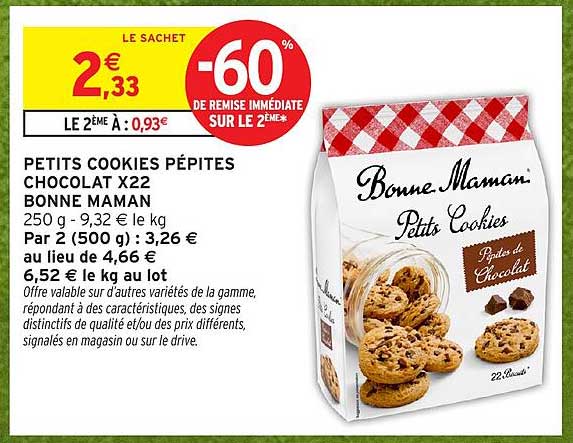 PETITS COOKIES PÉPITES CHOCOLAT X22 BONNE MAMAN