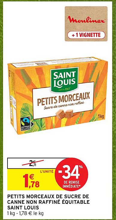 PETITS MORCEAUX DE SUCRE DE CANNE NON RAFFINÉ ÉQUITABLE SAINT LOUIS
