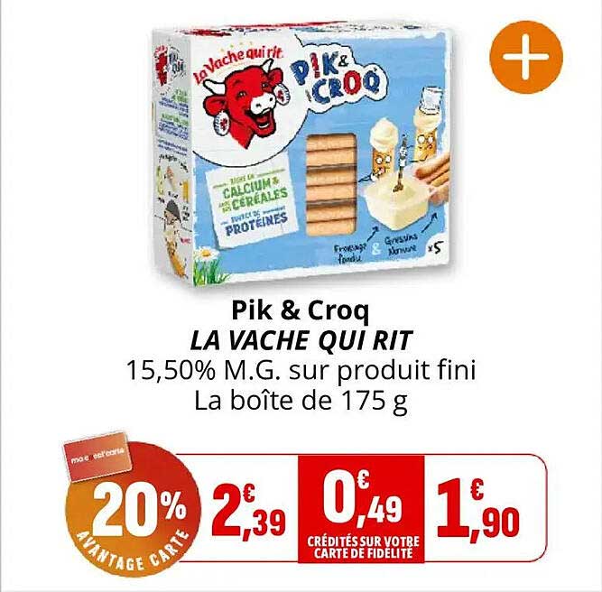Pik & Croq LA VACHE QUI RIT 15,50% M.G. sur produit fini La boîte de 175 g